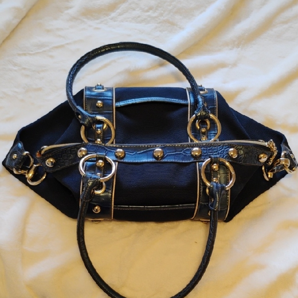 Kathy Van Zeeland Blue Satchel with Gold-Tone Hardware